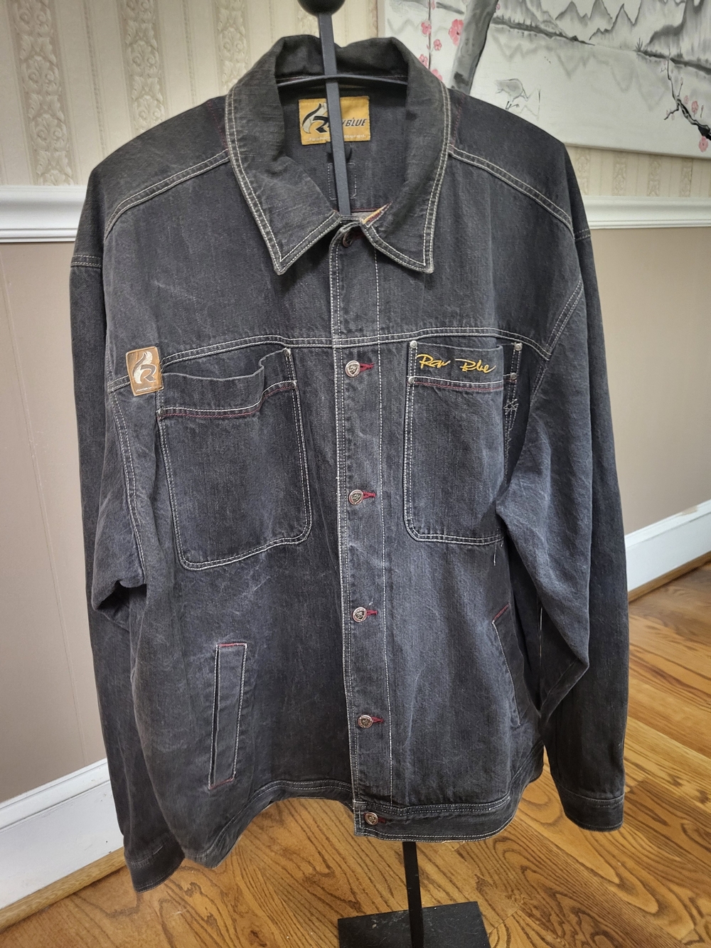 Raw Blue Men's Washed Black Denim Jacket, 2X